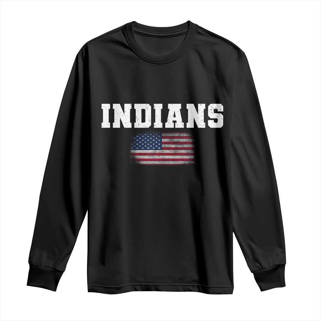 Classic Indians Long Sleeve Shirt Retro Varsity Vintage Team Name USA Flag TS10 Black Print Your Wear