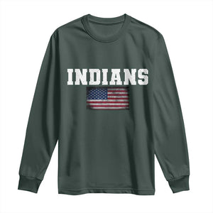 Classic Indians Long Sleeve Shirt Retro Varsity Vintage Team Name USA Flag TS10 Dark Forest Green Print Your Wear