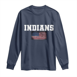Classic Indians Long Sleeve Shirt Retro Varsity Vintage Team Name USA Flag TS10 Navy Print Your Wear