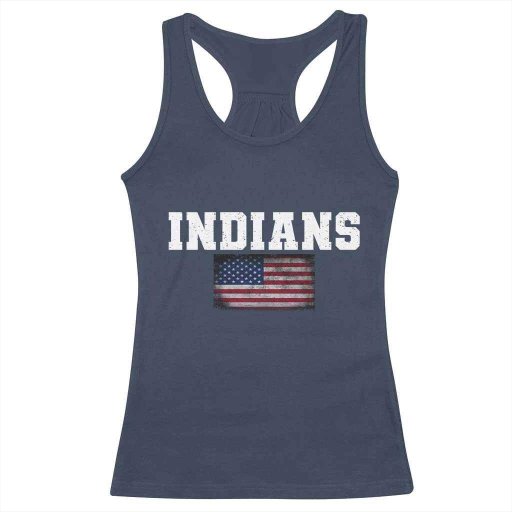 Classic Indians Racerback Tank Top Retro Varsity Vintage Team Name USA Flag TS10 Navy Print Your Wear