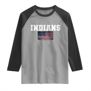 Classic Indians Raglan Shirt Retro Varsity Vintage Sports Team Name USA Flag TS10 Sport Gray Black Print Your Wear