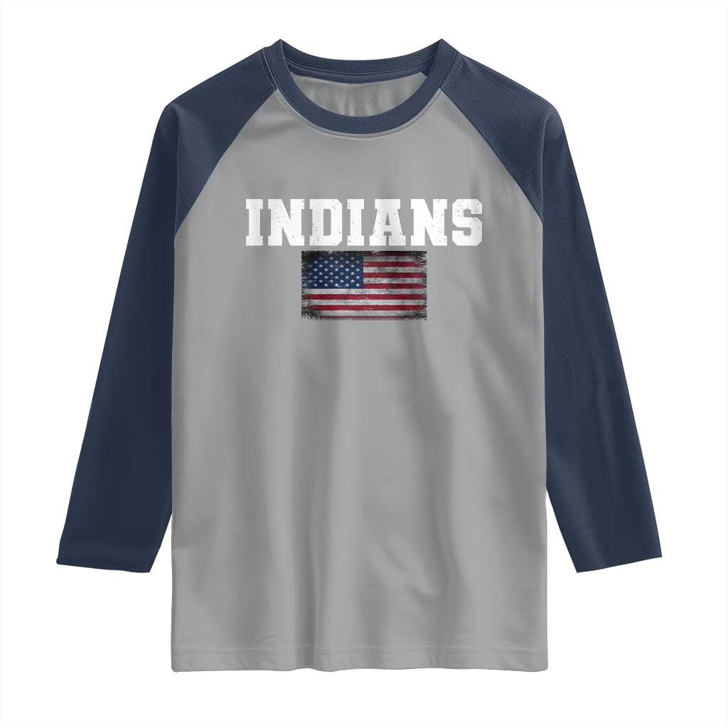 Classic Indians Raglan Shirt Retro Varsity Vintage Sports Team Name USA Flag TS10 Sport Gray Navy Print Your Wear