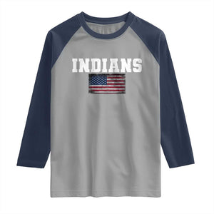 Classic Indians Raglan Shirt Retro Varsity Vintage Sports Team Name USA Flag TS10 Sport Gray Navy Print Your Wear