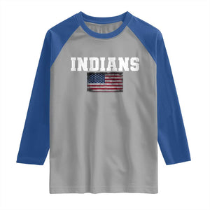 Classic Indians Raglan Shirt Retro Varsity Vintage Sports Team Name USA Flag TS10 Sport Gray Royal Print Your Wear