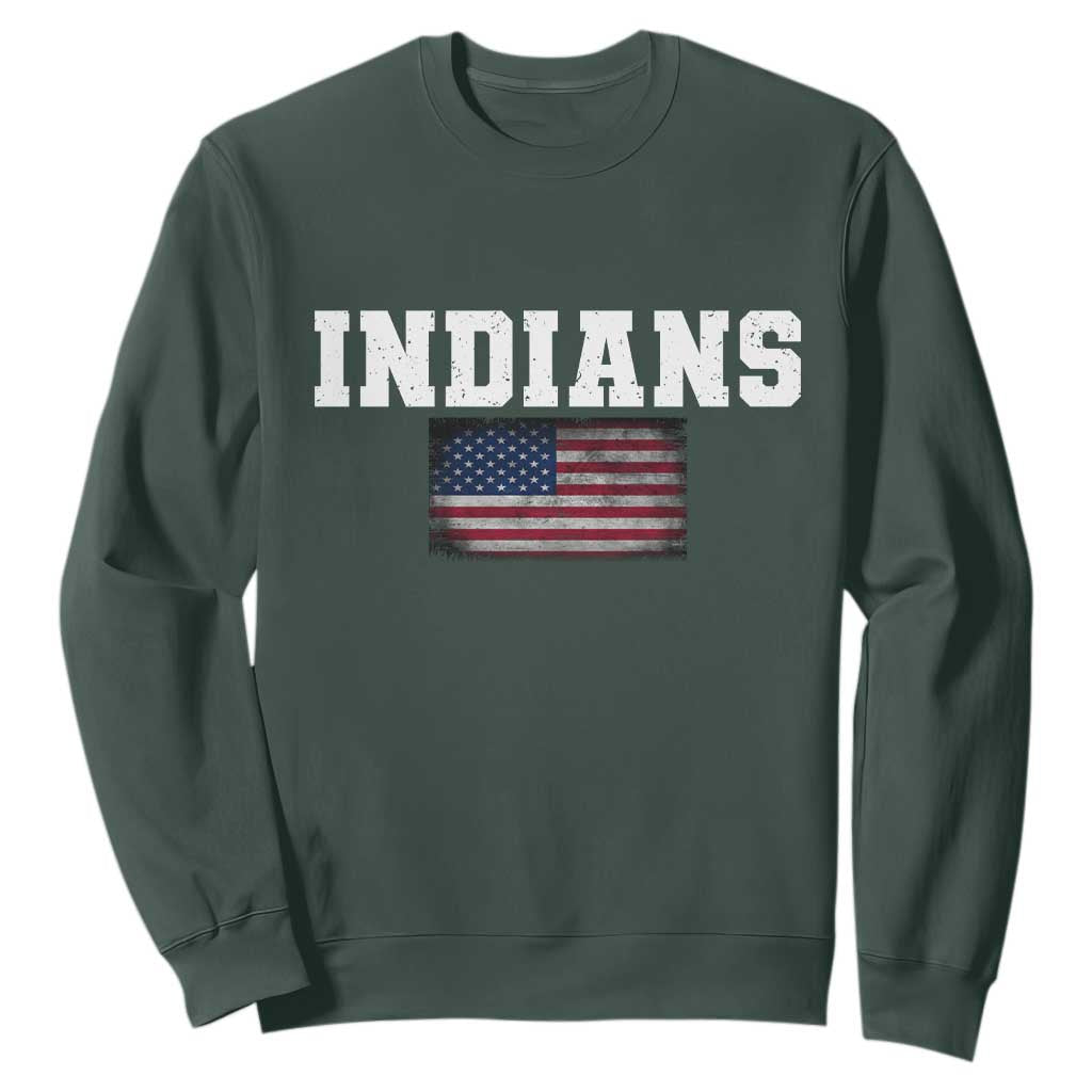 Classic Indians Sweatshirt Retro Varsity Vintage Sports Team Name USA Flag TS10 Dark Forest Green Print Your Wear