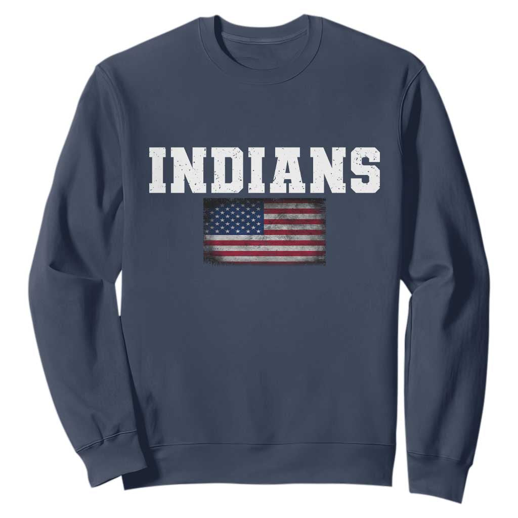Classic Indians Sweatshirt Retro Varsity Vintage Team Name USA Flag TS10 Navy Print Your Wear