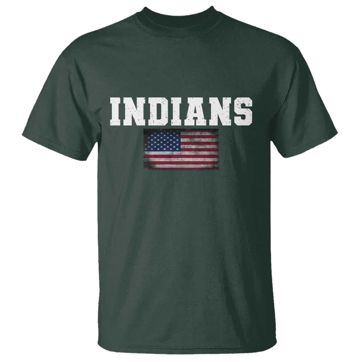 Classic Indians T Shirt Retro Varsity Vintage Sports Team Name USA Flag TS10 Dark Forest Green Print Your Wear