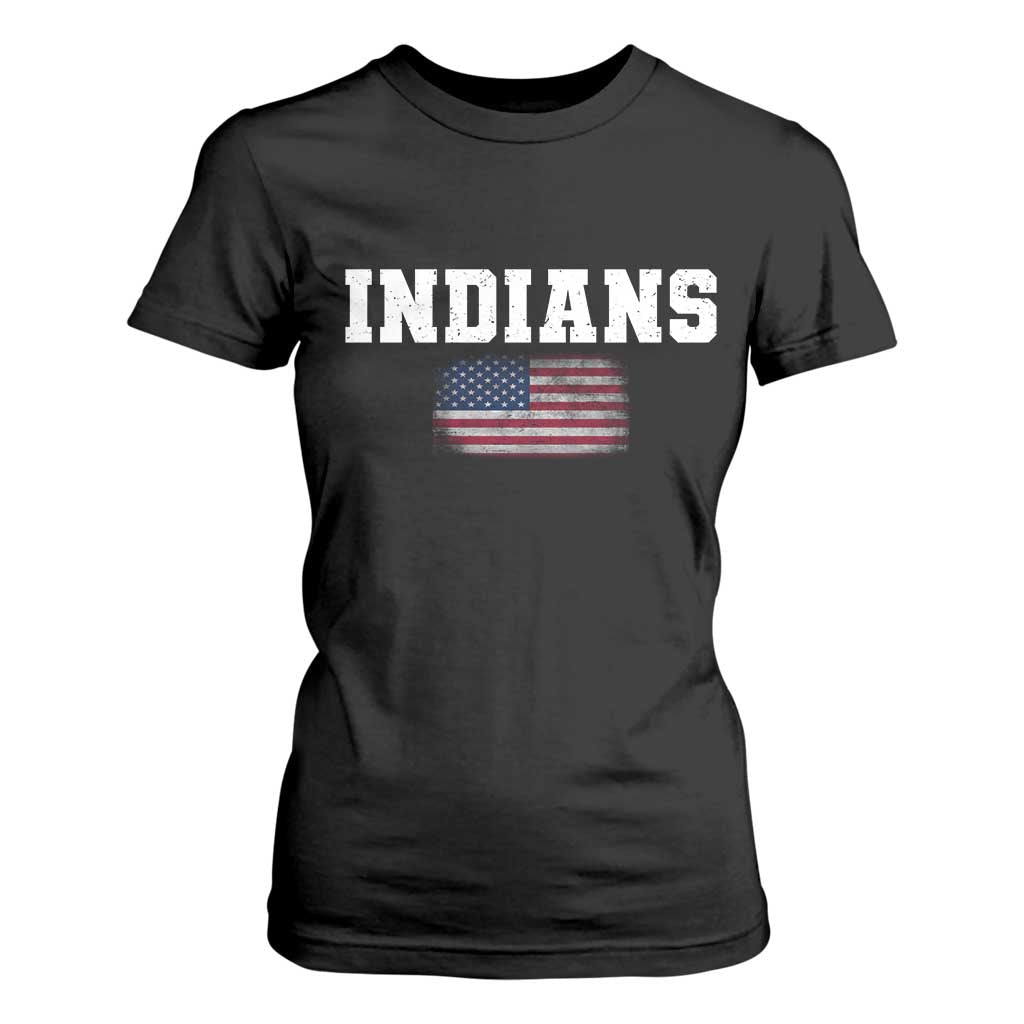Classic Indians T Shirt For Women Retro Varsity Vintage Sports Team Name USA Flag TS10 Black Print Your Wear