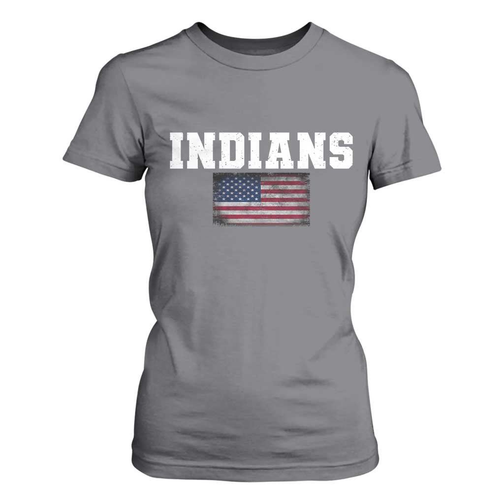 Classic Indians T Shirt For Women Retro Varsity Vintage Team Name USA Flag TS10 Charcoal Print Your Wear
