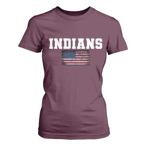 Classic Indians T Shirt For Women Retro Varsity Vintage Sports Team Name USA Flag TS10 Maroon Print Your Wear