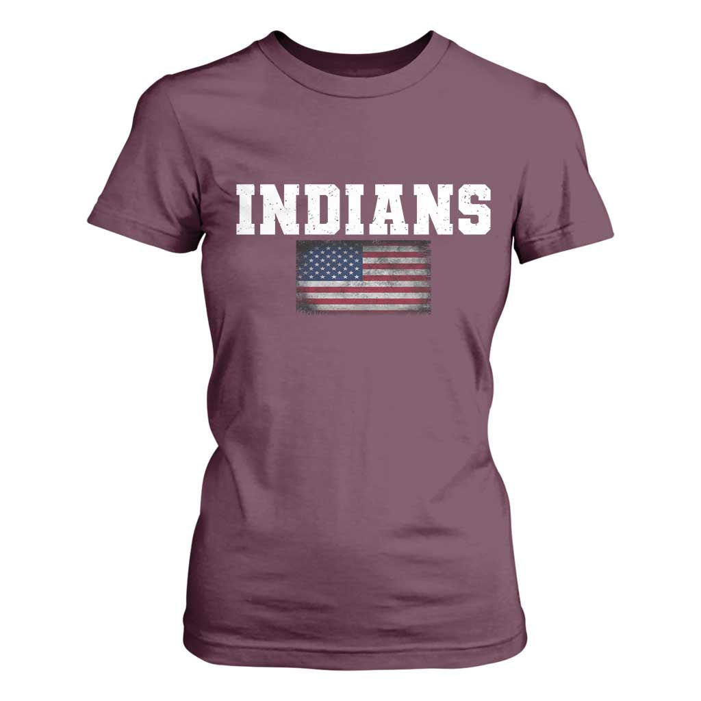 Classic Indians T Shirt For Women Retro Varsity Vintage Team Name USA Flag TS10 Maroon Print Your Wear