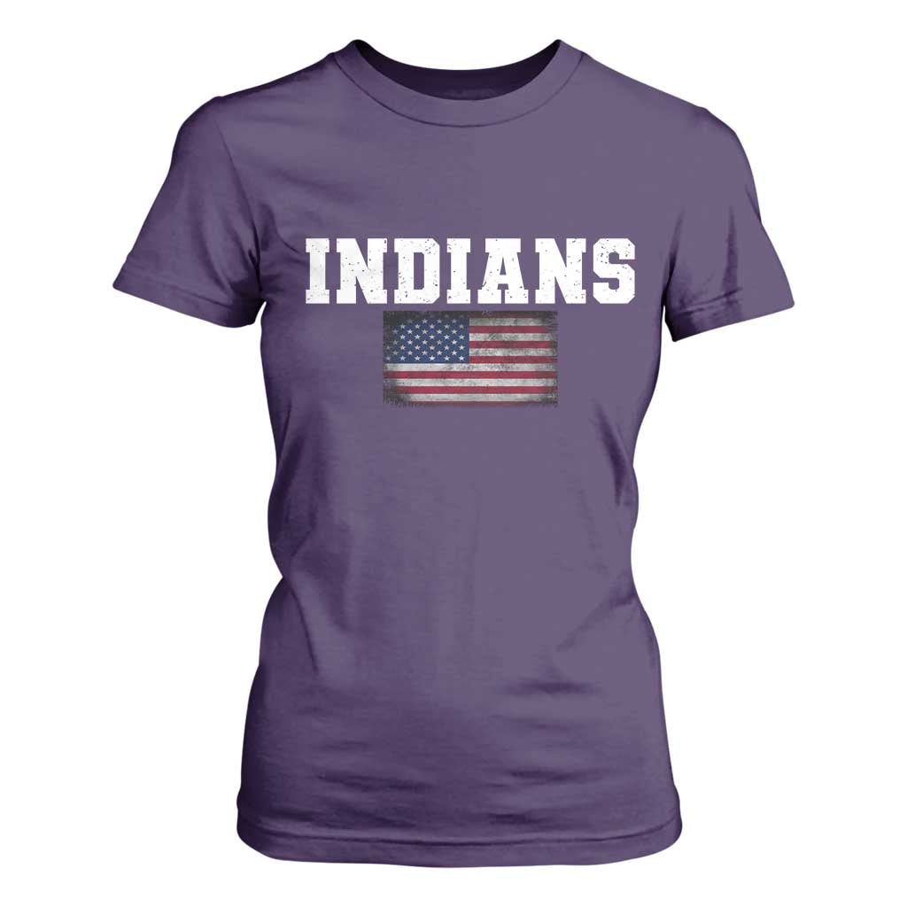 Classic Indians T Shirt For Women Retro Varsity Vintage Sports Team Name USA Flag TS10 Purple Print Your Wear