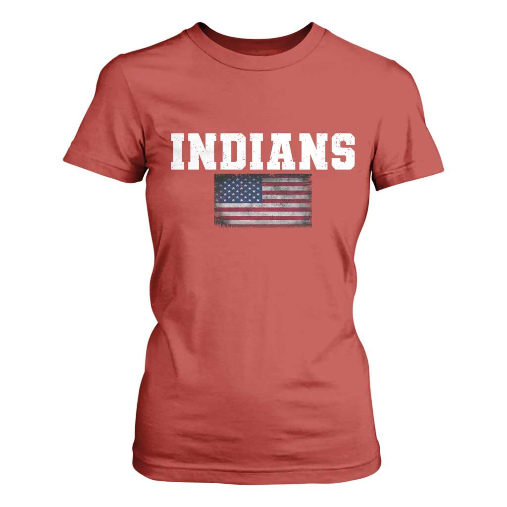 Classic Indians T Shirt For Women Retro Varsity Vintage Sports Team Name USA Flag TS10 Red Print Your Wear