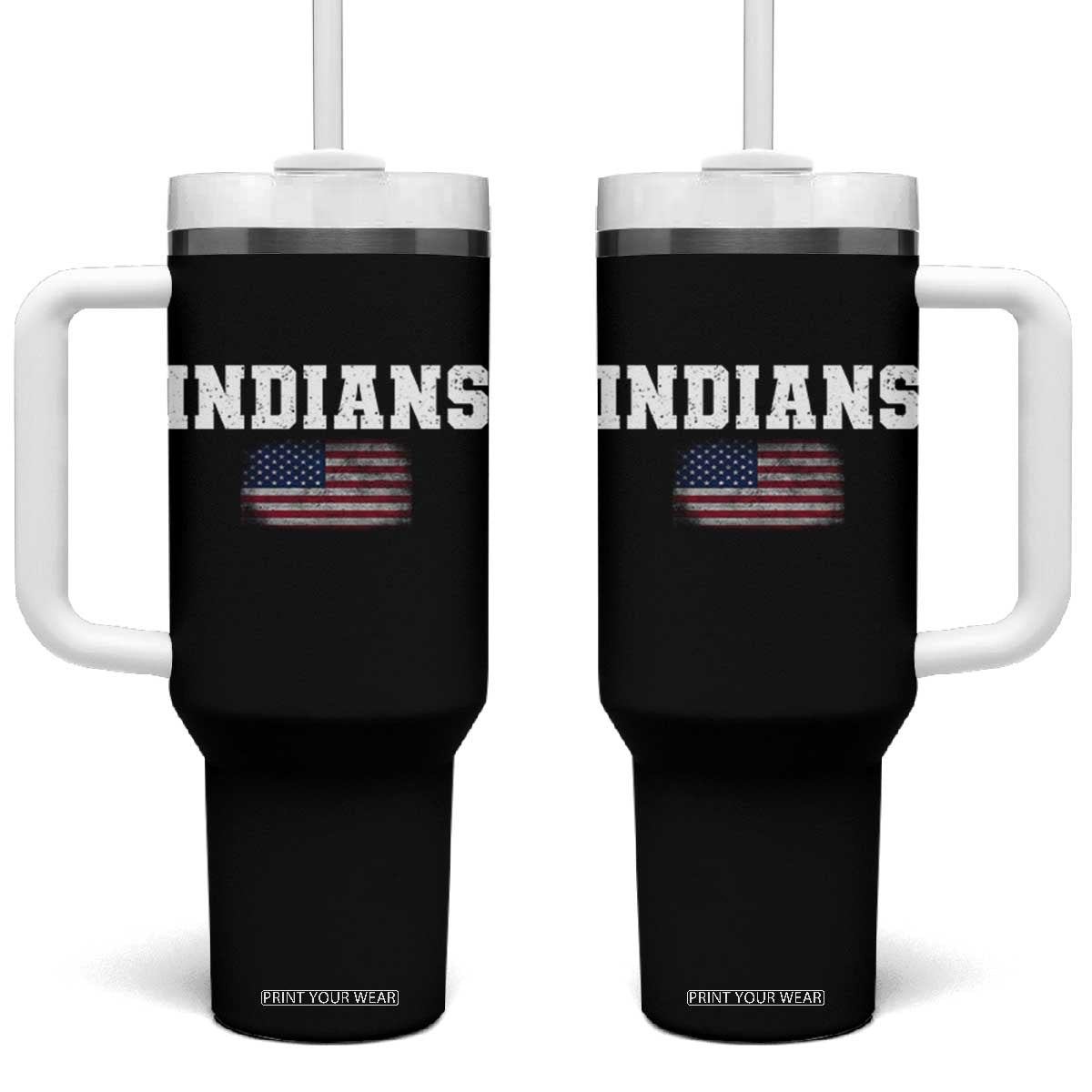 Classic Indians Tumbler With Handle Retro Varsity Vintage Sports Team Name USA Flag TS10 One Size: 40 oz Black Print Your Wear