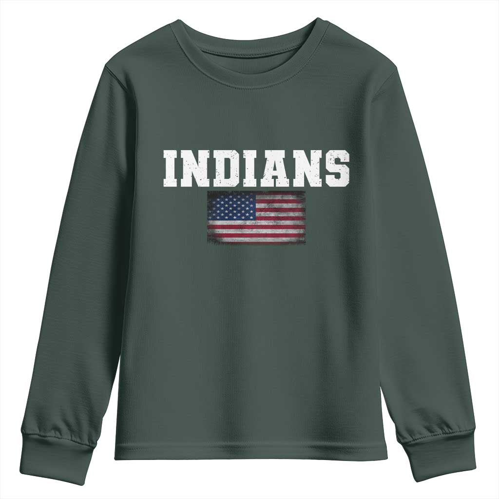 Classic Indians Youth Sweatshirt Retro Varsity Vintage Sports Team Name USA Flag TS10 Dark Forest Green Print Your Wear