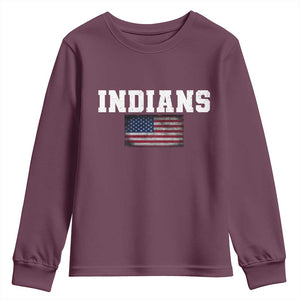 Classic Indians Youth Sweatshirt Retro Varsity Vintage Team Name USA Flag TS10 Maroon Print Your Wear