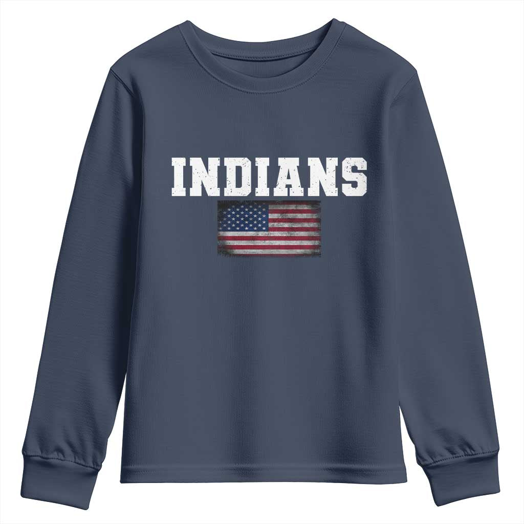 Classic Indians Youth Sweatshirt Retro Varsity Vintage Sports Team Name USA Flag TS10 Navy Print Your Wear