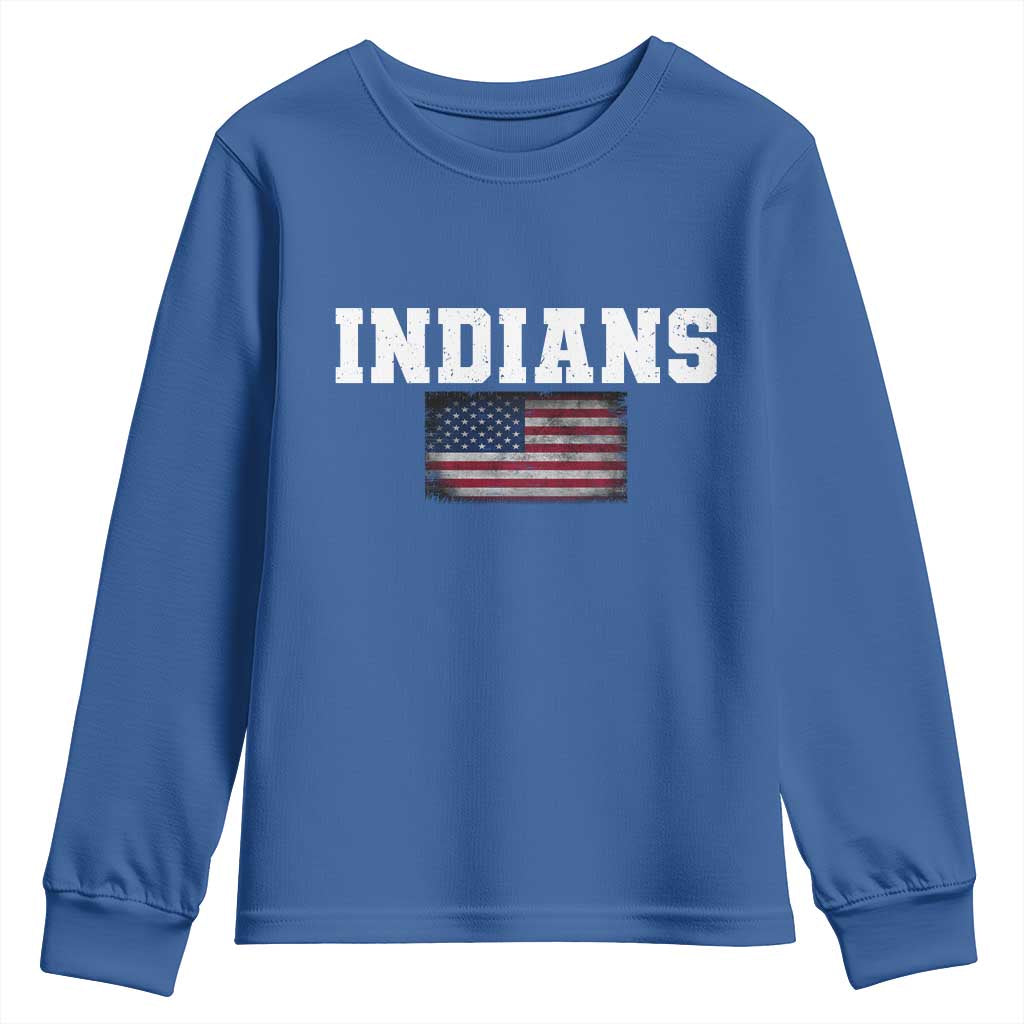 Classic Indians Youth Sweatshirt Retro Varsity Vintage Sports Team Name USA Flag TS10 Royal Blue Print Your Wear