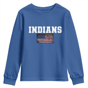 Classic Indians Youth Sweatshirt Retro Varsity Vintage Sports Team Name USA Flag TS10 Royal Blue Print Your Wear