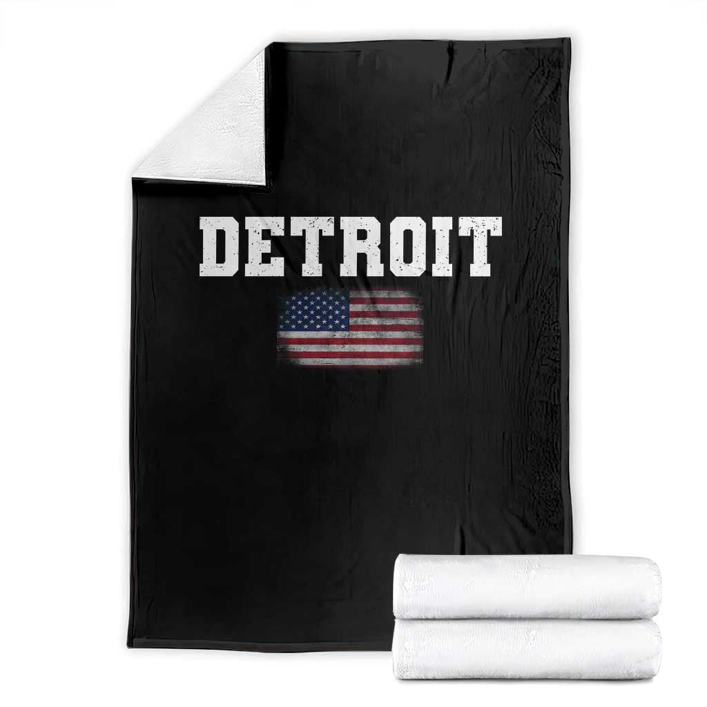 Classic Detroit Throw Blanket Retro Varsity Vintage Sports Team Name USA Flag TS10 Black Print Your Wear