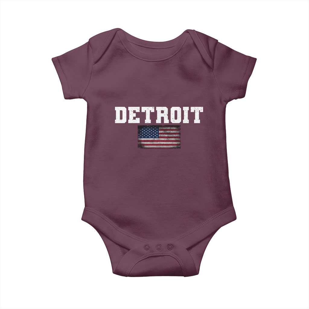 Classic Detroit Baby Onesie Retro Varsity Vintage Team Name USA Flag TS10 Maroon Print Your Wear