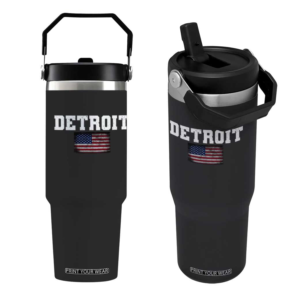 Classic Detroit Flip Straw Tumbler Retro Varsity Vintage Sports Team Name USA Flag TS10 One Size: 30 oz Black Print Your Wear