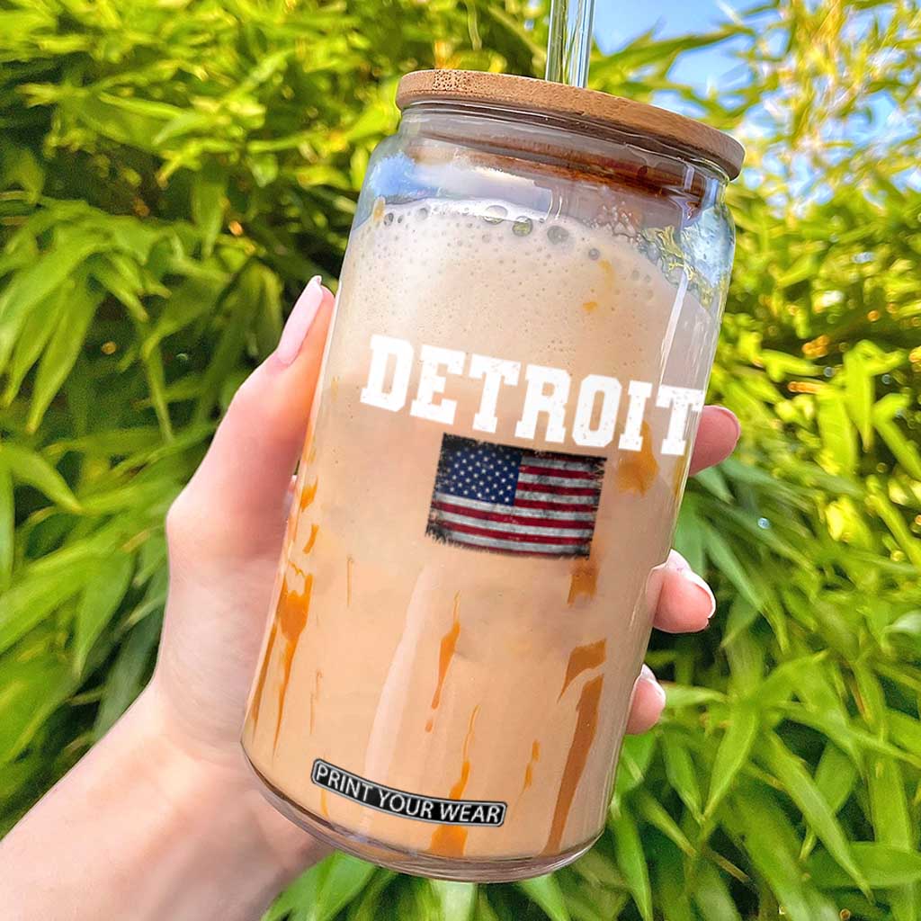 Classic Detroit Glass Can Retro Varsity Vintage Sports Team Name USA Flag TS10 Black Print Your Wear