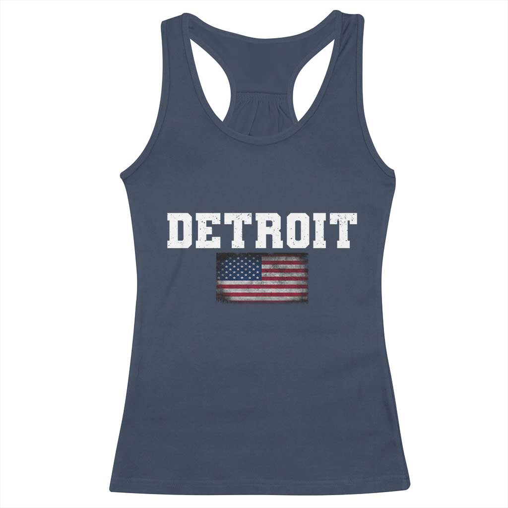 Classic Detroit Racerback Tank Top Retro Varsity Vintage Team Name USA Flag TS10 Navy Print Your Wear