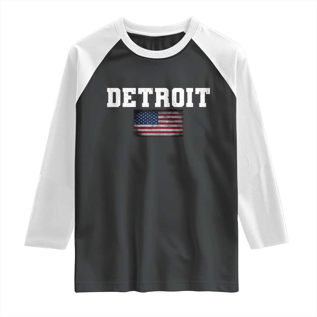 Classic Detroit Raglan Shirt Retro Varsity Vintage Sports Team Name USA Flag TS10 Black White Print Your Wear