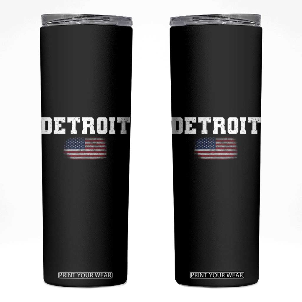 Classic Detroit Skinny Tumbler Retro Varsity Vintage Sports Team Name USA Flag TS10 Black Print Your Wear