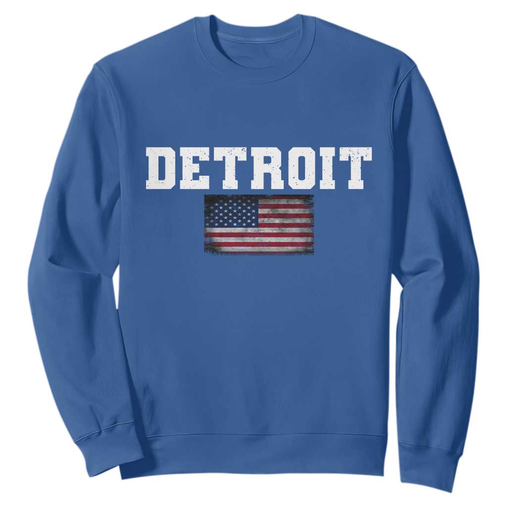 Classic Detroit Sweatshirt Retro Varsity Vintage Team Name USA Flag TS10 Royal Blue Print Your Wear