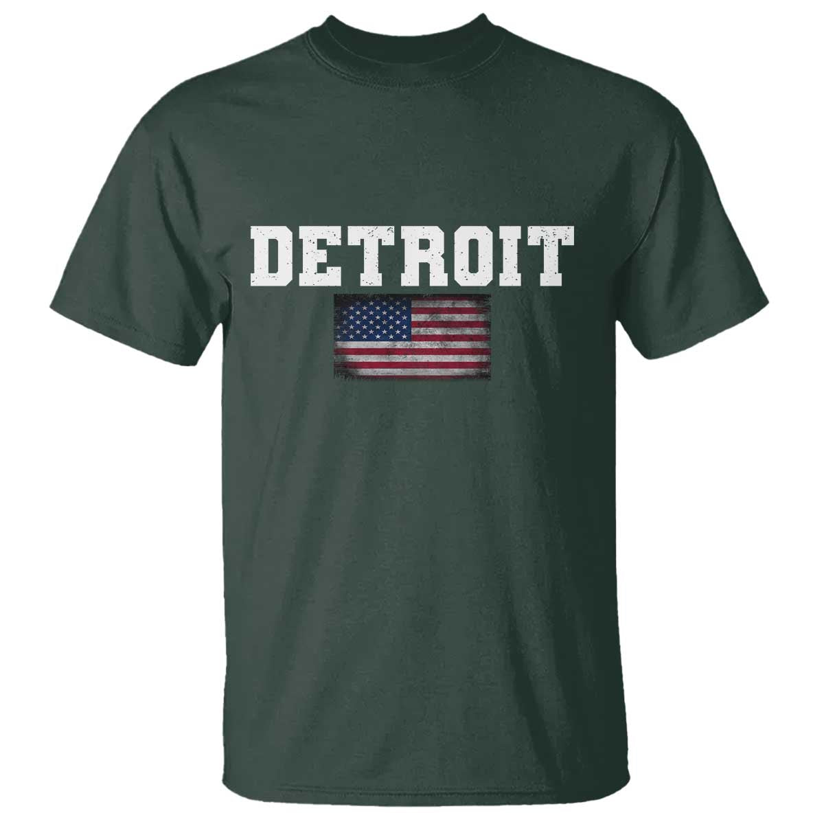 Classic Detroit T Shirt Retro Varsity Vintage Team Name USA Flag TS10 Dark Forest Green Print Your Wear