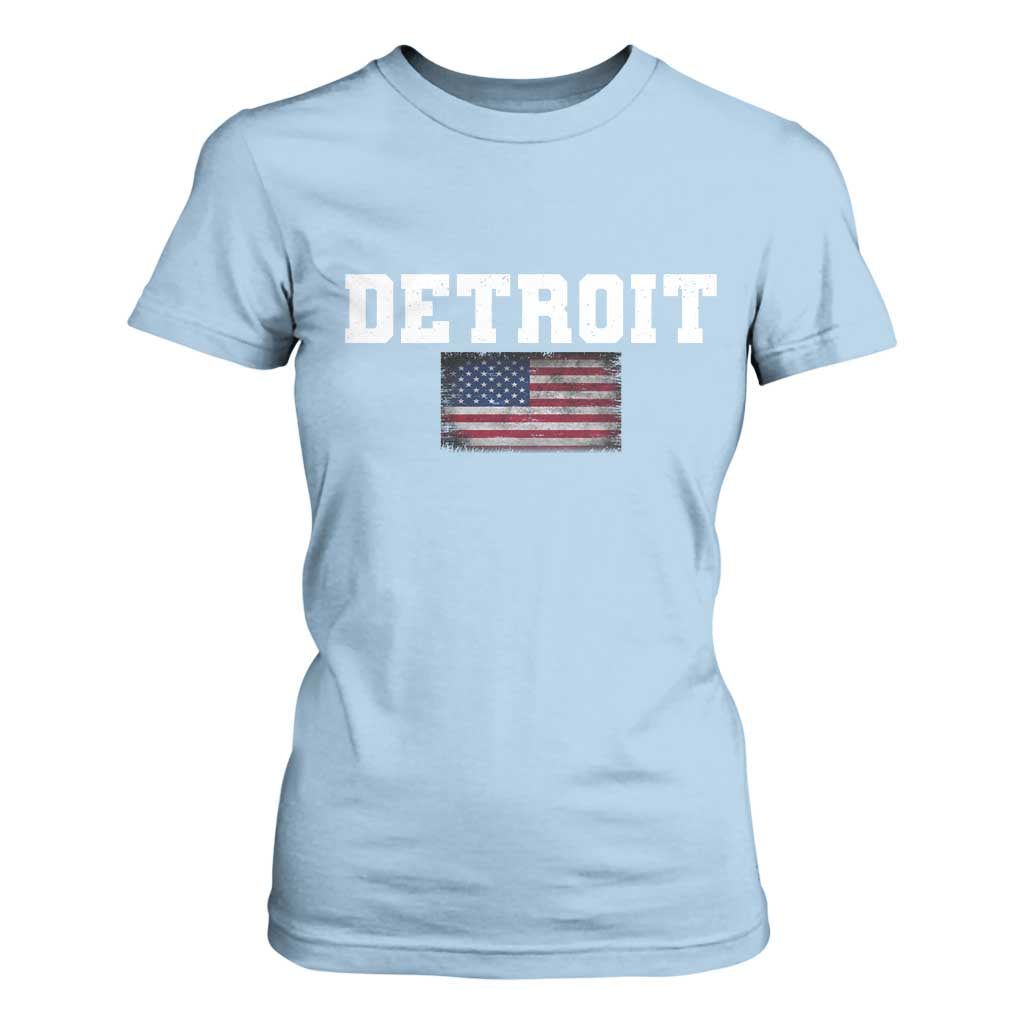 Classic Detroit T Shirt For Women Retro Varsity Vintage Team Name USA Flag TS10 Light Blue Print Your Wear