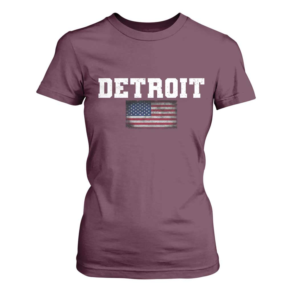 Classic Detroit T Shirt For Women Retro Varsity Vintage Team Name USA Flag TS10 Maroon Print Your Wear