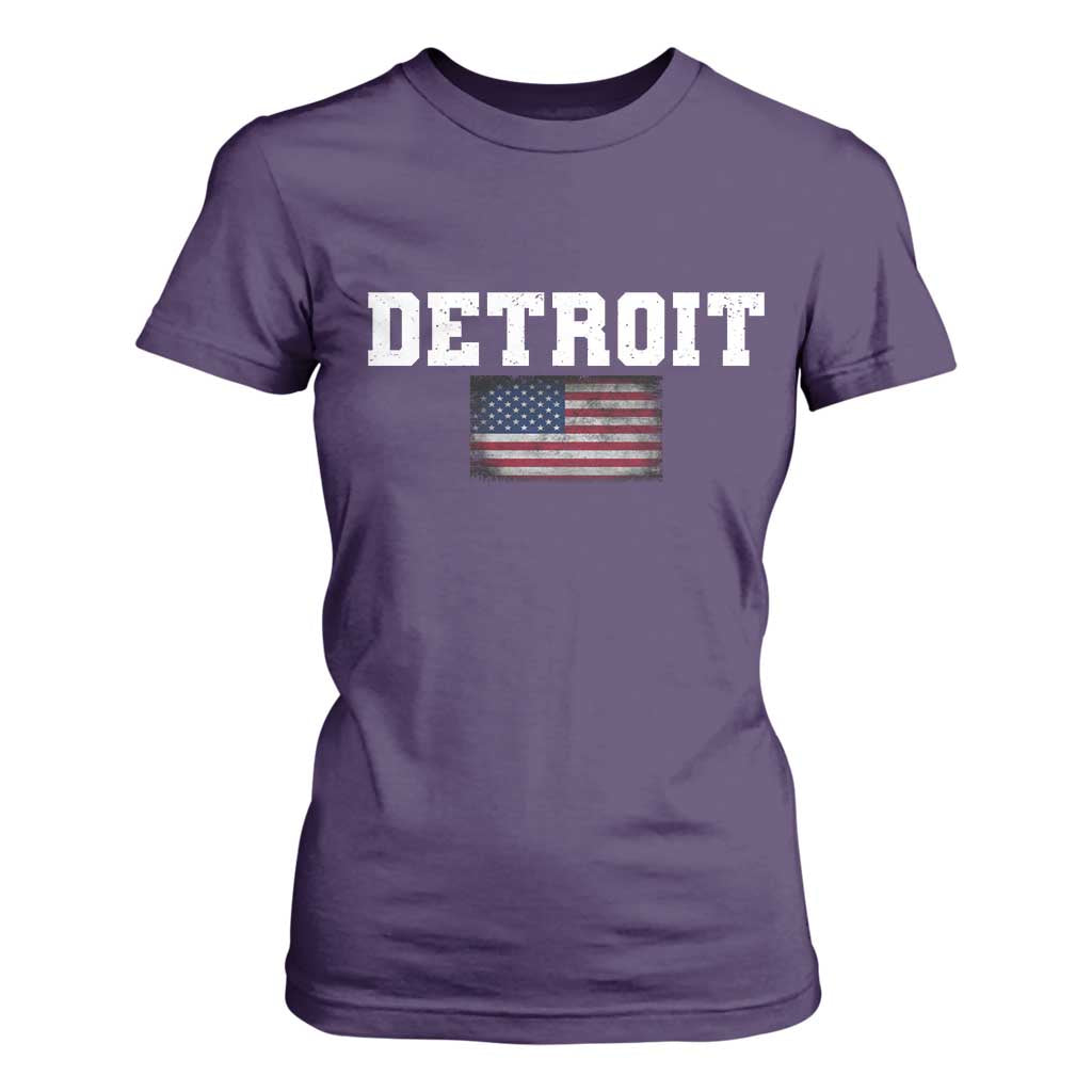 Classic Detroit T Shirt For Women Retro Varsity Vintage Team Name USA Flag TS10 Purple Print Your Wear