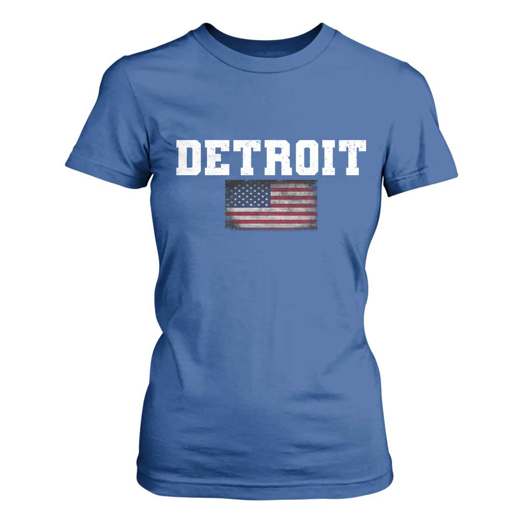 Classic Detroit T Shirt For Women Retro Varsity Vintage Team Name USA Flag TS10 Royal Blue Print Your Wear