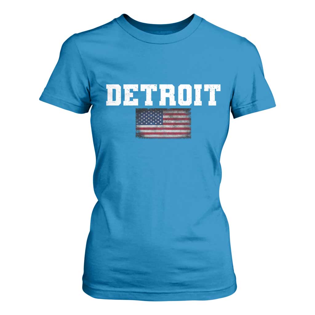 Classic Detroit T Shirt For Women Retro Varsity Vintage Team Name USA Flag TS10 Sapphire Print Your Wear