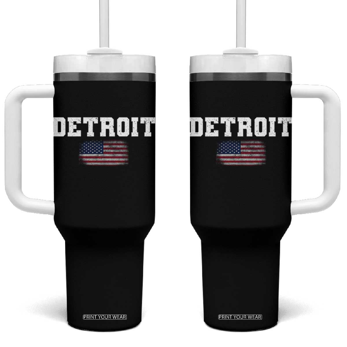 Classic Detroit Tumbler With Handle Retro Varsity Vintage Sports Team Name USA Flag TS10 One Size: 40 oz Black Print Your Wear