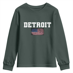 Classic Detroit Youth Sweatshirt Retro Varsity Vintage Team Name USA Flag TS10 Dark Forest Green Print Your Wear