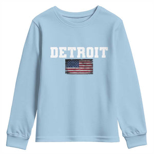 Classic Detroit Youth Sweatshirt Retro Varsity Vintage Team Name USA Flag TS10 Light Blue Print Your Wear