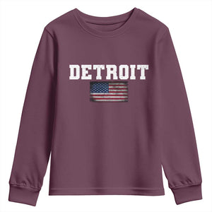 Classic Detroit Youth Sweatshirt Retro Varsity Vintage Team Name USA Flag TS10 Maroon Print Your Wear