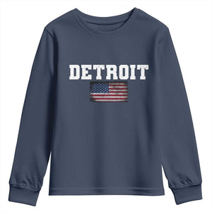 Classic Detroit Youth Sweatshirt Retro Varsity Vintage Team Name USA Flag TS10 Navy Print Your Wear