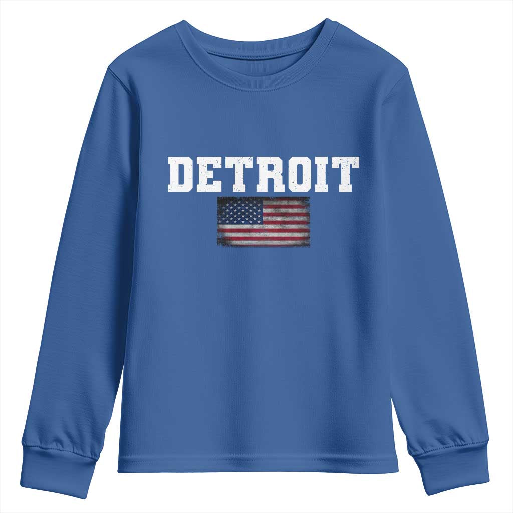 Classic Detroit Youth Sweatshirt Retro Varsity Vintage Team Name USA Flag TS10 Royal Blue Print Your Wear