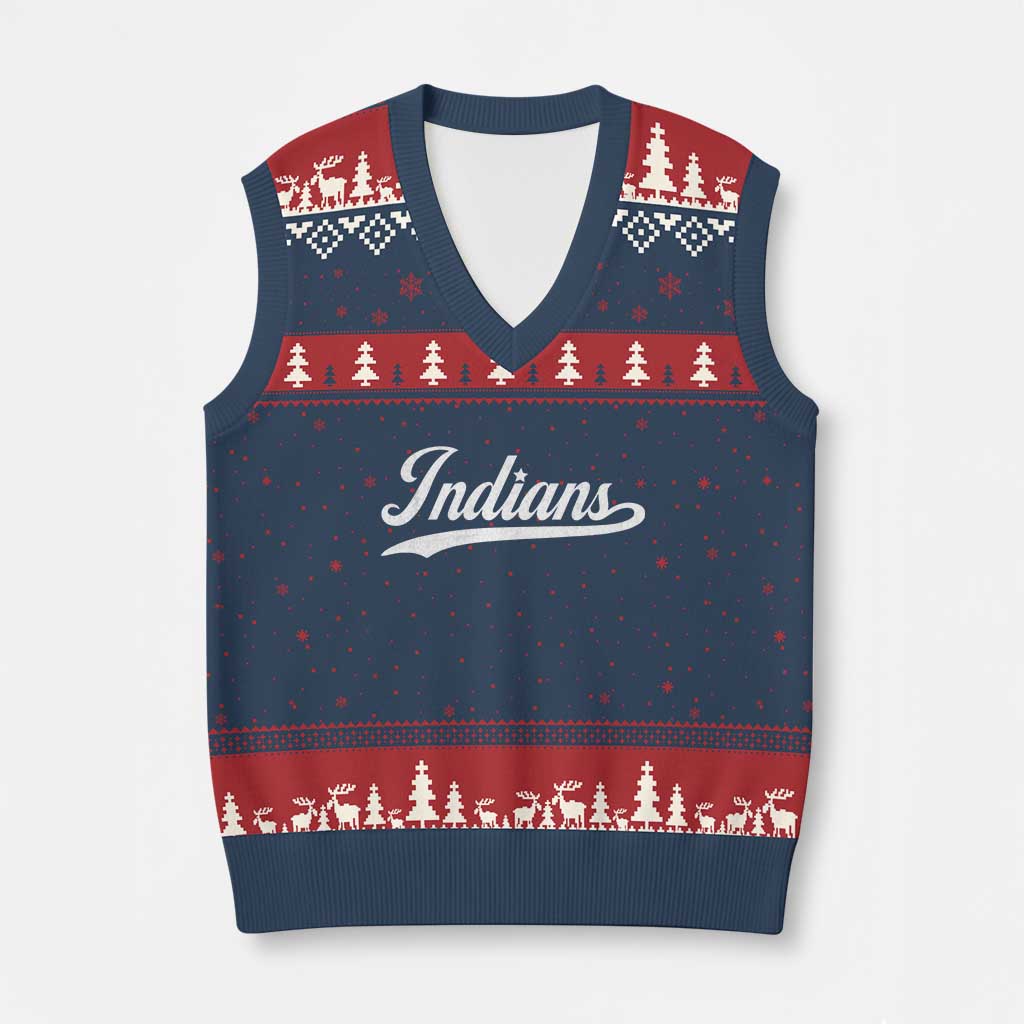 Retro Script Indians V-Neck Knit Sweater Vest Vintage Sports Team Name TS10 Navy Red Print Your Wear