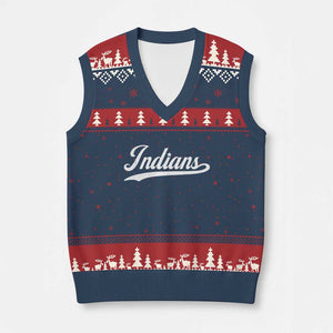 Retro Script Indians V-Neck Knit Sweater Vest Vintage Sports Team Name TS10 Navy Red Print Your Wear