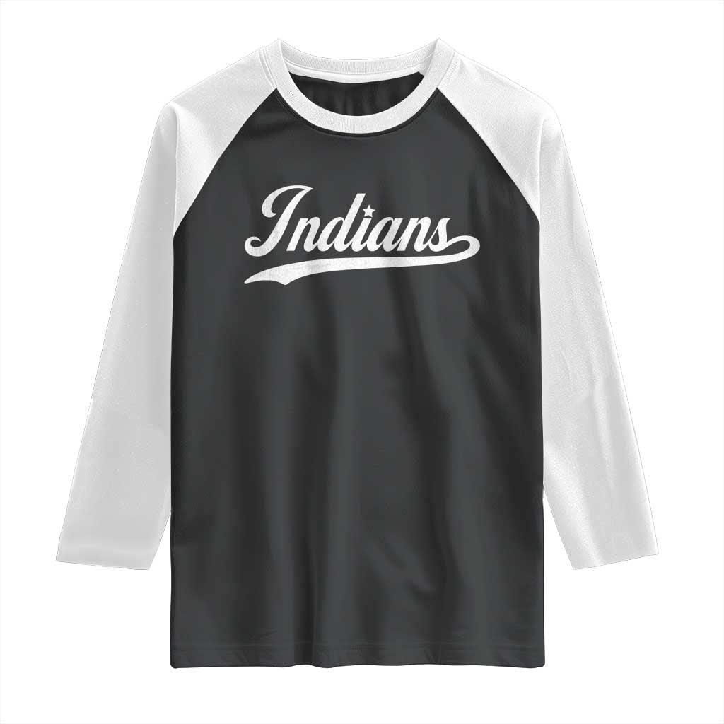 Retro Script Indians Raglan Shirt Vintage Sports Team Name TS10 Black White Print Your Wear