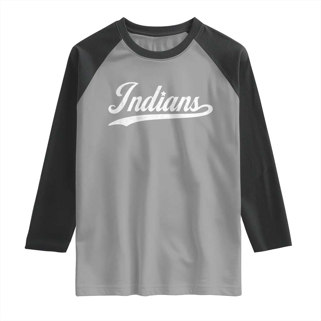 Retro Script Indians Raglan Shirt Vintage Sports Team Name TS10 Sport Gray Black Print Your Wear