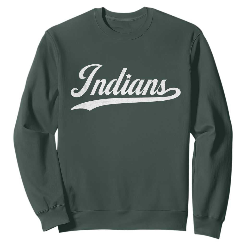 Retro Script Indians Sweatshirt Vintage Team Name TS10 Dark Forest Green Print Your Wear