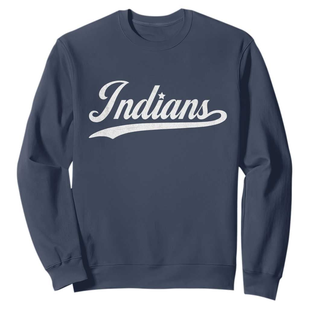 Retro Script Indians Sweatshirt Vintage Team Name TS10 Navy Print Your Wear