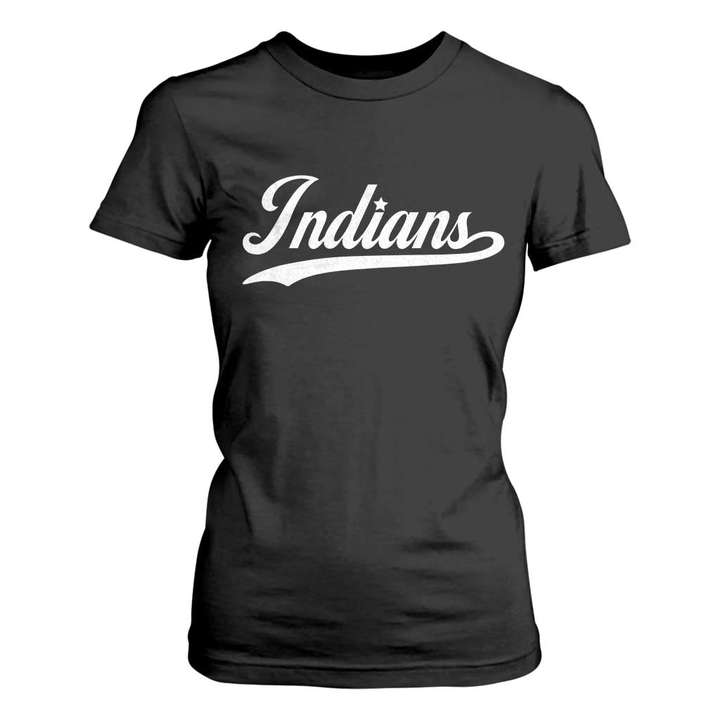 Retro Script Indians T Shirt For Women Vintage Team Name TS10 Black Print Your Wear